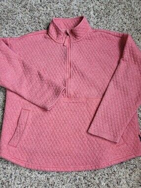 ​Eddie Bauer Quilted 1/4 Zip Pullover Sweatshirt Coral Pink Women's Large L